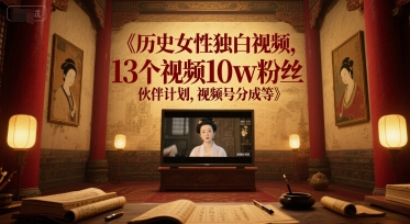 历史女性独白视频，13个视频10w粉丝，伙伴计划，视频号分成等网赚项目-副业赚钱-互联网创业-资源整合小白搞钱网,分享免费网赚项目,网创资源,视频教程,网络资源的休闲小站