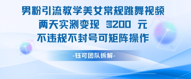 男粉引流教学美女常规跳舞视频两天实测变现1k+，不违规不封号可矩阵操作网赚项目-副业赚钱-互联网创业-资源整合小白搞钱网,分享免费网赚项目,网创资源,视频教程,网络资源的休闲小站