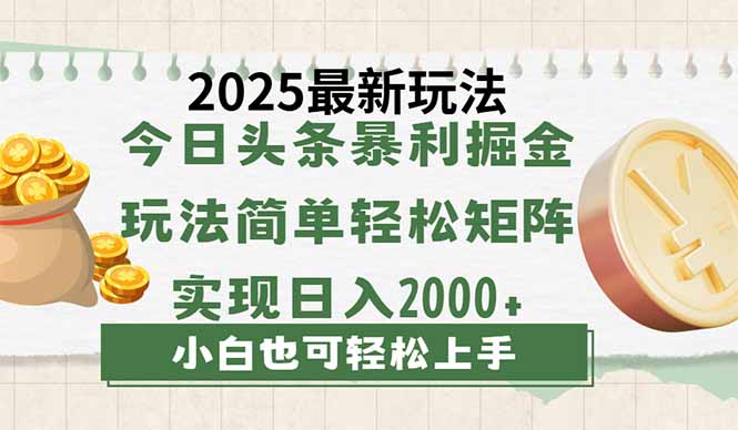 （14120期）今日头条2025最新玩法，思路简单，复制粘贴，轻松实现矩阵日入2000+网赚项目-副业赚钱-互联网创业-资源整合小白搞钱网,分享免费网赚项目,网创资源,视频教程,网络资源的休闲小站