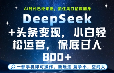 DeepSeek+头条变现，保姆级教学，小白轻松上手，日入8张+【揭秘】网赚项目-副业赚钱-互联网创业-资源整合小白搞钱网,分享免费网赚项目,网创资源,视频教程,网络资源的休闲小站