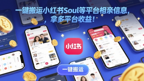 一键搬运小红书Soul等平台相亲信息，拿多平台收益!网赚项目-副业赚钱-互联网创业-资源整合小白搞钱网,分享免费网赚项目,网创资源,视频教程,网络资源的休闲小站