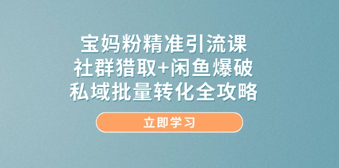 （14820期）宝妈粉精准引流课，社群猎取+闲鱼爆破，私域批量转化全攻略网赚项目-副业赚钱-互联网创业-资源整合小白搞钱网,分享免费网赚项目,网创资源,视频教程,网络资源的休闲小站