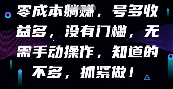 零成本全自动，号多收益多，没有门槛，无需手动网赚项目-副业赚钱-互联网创业-资源整合小白搞钱网,分享免费网赚项目,网创资源,视频教程,网络资源的休闲小站