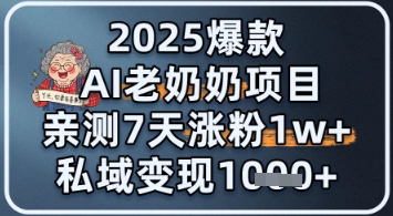 2025爆款 AI 老奶奶项目：亲测 7 天涨粉 1W+，私域变现 1k+网赚项目-副业赚钱-互联网创业-资源整合小白搞钱网,分享免费网赚项目,网创资源,视频教程,网络资源的休闲小站