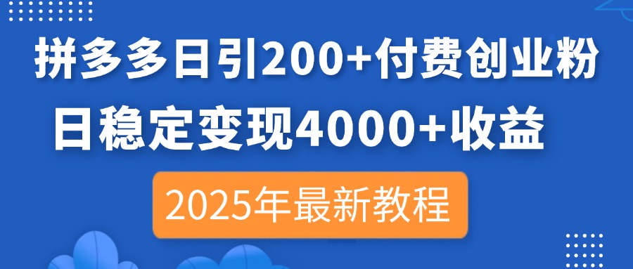 （14217期）拼多多日引200+付费创业粉，日稳定变现4000+收益，2025年最新教程网赚项目-副业赚钱-互联网创业-资源整合小白搞钱网,分享免费网赚项目,网创资源,视频教程,网络资源的休闲小站