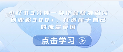 小红书3分钟一条作品精准引流创业粉300+，打造属于自己的流量帝国网赚项目-副业赚钱-互联网创业-资源整合小白搞钱网,分享免费网赚项目,网创资源,视频教程,网络资源的休闲小站