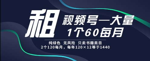 租视频号，一个60每月，2个120.纯绿色、无风险，常年租【揭秘】网赚项目-副业赚钱-互联网创业-资源整合小白搞钱网,分享免费网赚项目,网创资源,视频教程,网络资源的休闲小站