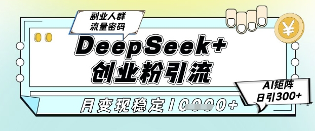DeepSeek+创业粉精准引流，全新分享课4.0玩法，AI矩阵日引300+，多种变现方式，稳定月入1W网赚项目-副业赚钱-互联网创业-资源整合小白搞钱网,分享免费网赚项目,网创资源,视频教程,网络资源的休闲小站
