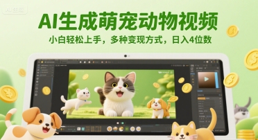 AI生成萌宠动物视频，小白轻松上手，多种变现方式，日入4位数网赚项目-副业赚钱-互联网创业-资源整合小白搞钱网,分享免费网赚项目,网创资源,视频教程,网络资源的休闲小站