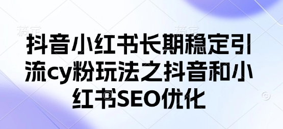 抖音小红书长期稳定引流cy粉玩法之抖音和小红书SEO优化网赚项目-副业赚钱-互联网创业-资源整合小白搞钱网,分享免费网赚项目,网创资源,视频教程,网络资源的休闲小站