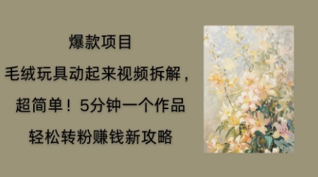 毛绒玩具动起来项目拆解，三四分钟一个作品，轻松转粉挣钱新玩法网赚项目-副业赚钱-互联网创业-资源整合小白搞钱网,分享免费网赚项目,网创资源,视频教程,网络资源的休闲小站