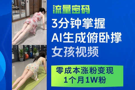 3分钟掌握AI生成俯卧撑女孩视频，零成本涨粉变现，1个月1W粉网赚项目-副业赚钱-互联网创业-资源整合小白搞钱网,分享免费网赚项目,网创资源,视频教程,网络资源的休闲小站