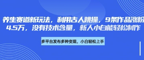 养生赛道新玩法，利用古人跳操，9条作品涨粉4.5W，没有技术含量，新人小白能轻松制作网赚项目-副业赚钱-互联网创业-资源整合小白搞钱网,分享免费网赚项目,网创资源,视频教程,网络资源的休闲小站