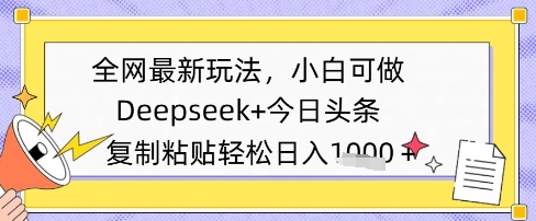 全网最新玩法，Deepseek+今日头条，只需要简单的复制粘贴即可，小白可做，日入多张网赚项目-副业赚钱-互联网创业-资源整合小白搞钱网,分享免费网赚项目,网创资源,视频教程,网络资源的休闲小站