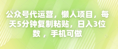 公众号代运营，懒人项目，每天5分钟复制粘贴，日入3位数 ，手机可做网赚项目-副业赚钱-互联网创业-资源整合小白搞钱网,分享免费网赚项目,网创资源,视频教程,网络资源的休闲小站