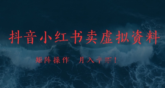 抖音小红书卖虚拟资料，市场需求一直存在，矩阵操作，月入1w+网赚项目-副业赚钱-互联网创业-资源整合小白搞钱网,分享免费网赚项目,网创资源,视频教程,网络资源的休闲小站
