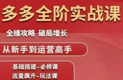 拼多多全阶实战课程，全维攻略，破局增长，从新手到运营高手网赚项目-副业赚钱-互联网创业-资源整合小白搞钱网,分享免费网赚项目,网创资源,视频教程,网络资源的休闲小站