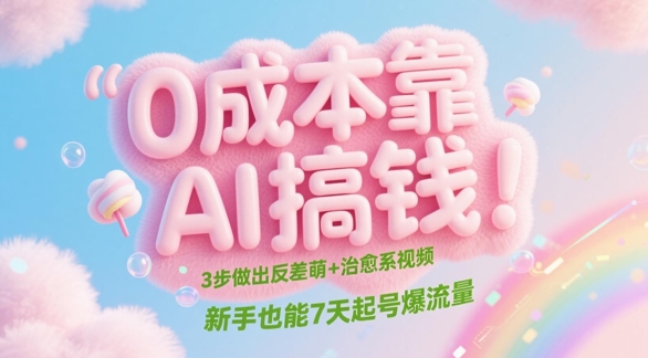 0成本靠AI搞钱！3步做出反差萌+治愈系视频，新手也能7天起号爆流量网赚项目-副业赚钱-互联网创业-资源整合小白搞钱网,分享免费网赚项目,网创资源,视频教程,网络资源的休闲小站