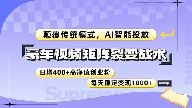（14903期）豪车视频矩阵裂变战术，颠覆传统模式，AI智能投放，日增400+高净值创业…网赚项目-副业赚钱-互联网创业-资源整合小白搞钱网,分享免费网赚项目,网创资源,视频教程,网络资源的休闲小站