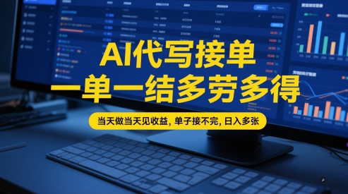 AI代写接单，一单一结多劳多得，当天做当天见收益，单子接不完，日入多张【全网最全实操课程】网赚项目-副业赚钱-互联网创业-资源整合小白搞钱网,分享免费网赚项目,网创资源,视频教程,网络资源的休闲小站