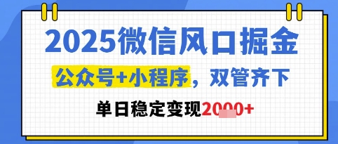 2025微信风口掘金，公众号+小程序双管齐下，单日稳定变现1k+【揭秘】网赚项目-副业赚钱-互联网创业-资源整合小白搞钱网,分享免费网赚项目,网创资源,视频教程,网络资源的休闲小站