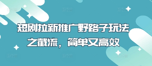 短剧拉新推广野路子玩法之截流，简单又高效网赚项目-副业赚钱-互联网创业-资源整合小白搞钱网,分享免费网赚项目,网创资源,视频教程,网络资源的休闲小站