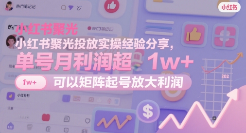 小红书聚光投放实操经验分享，单号月利润超1w+，可以矩阵起号放大利润网赚项目-副业赚钱-互联网创业-资源整合小白搞钱网,分享免费网赚项目,网创资源,视频教程,网络资源的休闲小站