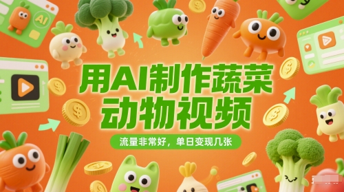 用AI制作蔬菜动物视频，流量非常好，单日变现几张网赚项目-副业赚钱-互联网创业-资源整合小白搞钱网,分享免费网赚项目,网创资源,视频教程,网络资源的休闲小站