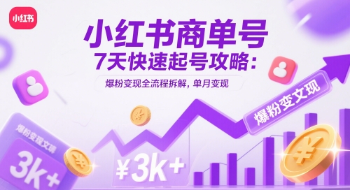 小红书商单号7天快速起号攻略：爆粉变现全流程拆解，单月变现3k+网赚项目-副业赚钱-互联网创业-资源整合小白搞钱网,分享免费网赚项目,网创资源,视频教程,网络资源的休闲小站