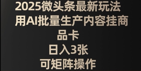 2025微头条最新玩法，用AI批量生产内容挂商品卡，日入3张，可矩阵操作网赚项目-副业赚钱-互联网创业-资源整合小白搞钱网,分享免费网赚项目,网创资源,视频教程,网络资源的休闲小站