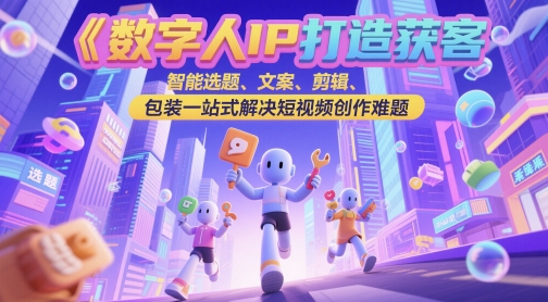 数字人IP打造获客变现实操课，智能选题、文案、剪辑、包装一站式解决短视频创作难题网赚项目-副业赚钱-互联网创业-资源整合小白搞钱网,分享免费网赚项目,网创资源,视频教程,网络资源的休闲小站